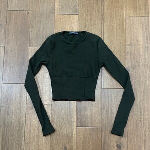 Naked Wardrobe Dark Green Long Sleeve Crop Top